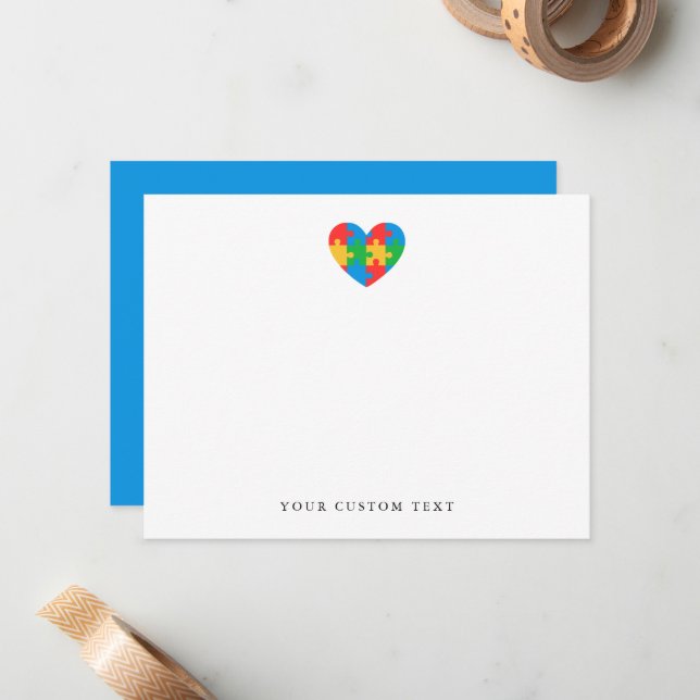 Custom Autism Puzzle Heart Note Card Anteckningskort (Fram/Back In Situ)