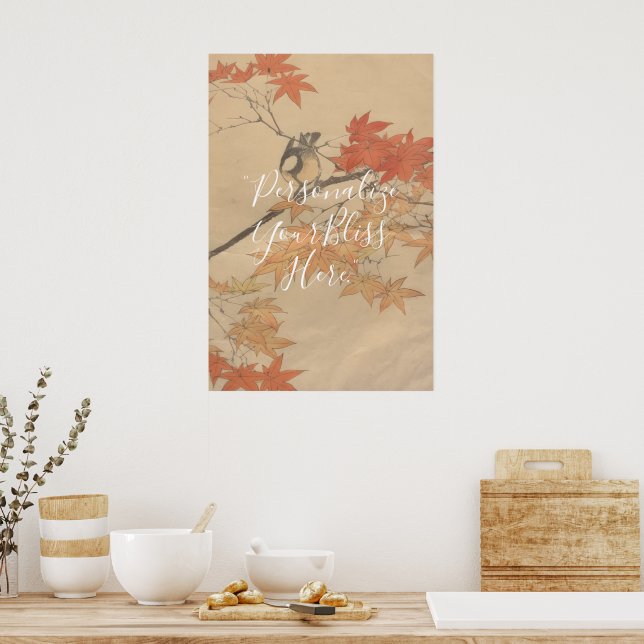 CUSTOM Autumn Bird & Fall Leaves Print by Imao  Poster (Kök)