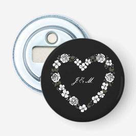 Custom B&W Floral Heart Wedding Bottle Opener Flasköppnare