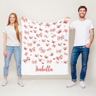 Custom baby blanket with pink bows & strawberries fleecefilt