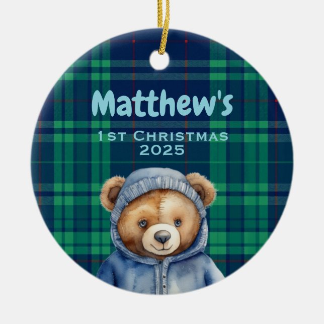 Custom Baby Boy First Christmas Ornament Bear (Framsidan)
