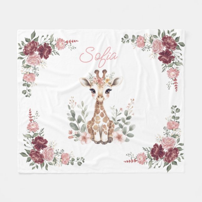 Custom Baby Girl Giraffe Blanket,Personalized Name Fleecefilt (Framsidan (Horisontell))