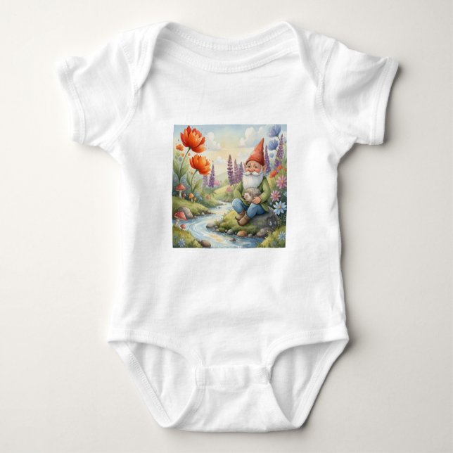 Custom baby gnome hedgehog one piece cotton t shirt (Framsida)