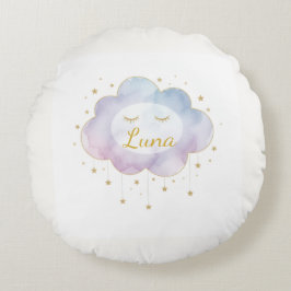 Custom Baby Name Lavender Watercolor Cloud Gold Ey Rund Kudde