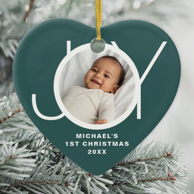 Custom Baby's First Christmas Photo Green Julgransprydnad Keramik (Skapare uppladdad)