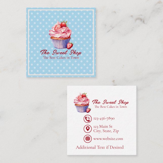 Custom Bakery Business Card | Blue Cupcake Theme Tidsbeställning Kort (Fram/baksida)