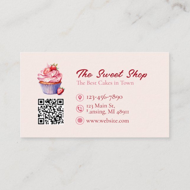 Custom Bakery Business Card with QR Code  Visitkort (Baksida)