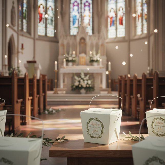 Custom Baptism Favor Box with Olive Wreath  Presentaskar (Skapare uppladdad)