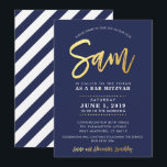 CUSTOM Bar Mitzvah modern marin   guldnamn SAM Inbjudningar<br><div class="desc">*** NOTE - SKINGELGALEN FOLIEFFEKT ÄR ETT TRYCKT BILD ** - - - - - - - - - - - - - - - - - - - - - - - - - - - - - - - - - - - - - - - - -...</div>