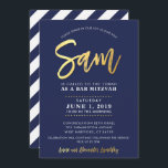 CUSTOM Bar Mitzvah modern marin   guldnamn SAM Inbjudningar<br><div class="desc">*** NOTE - SKINGELGALEN FOLIEFFEKT ÄR ETT TRYCKT BILD ** - - - - - - - - - - - - - - - - - - - - - - - - - - - - - - - - - - - - - - - - -...</div>