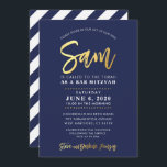 CUSTOM Bar Mitzvah modern marin   guldnamn SAM Inbjudningar<br><div class="desc">*** NOTE - SKINGELGALEN FOLIEFFEKT ÄR ETT TRYCKT BILD ** - - - - - - - - - - - - - - - - - - - - - - - - - - - - - - - - - - - - - - - - -...</div>