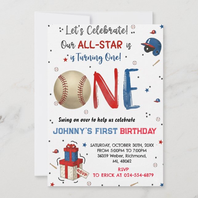 Custom Baseball Birthday Party Invitation Inbjudningar (Framsida)
