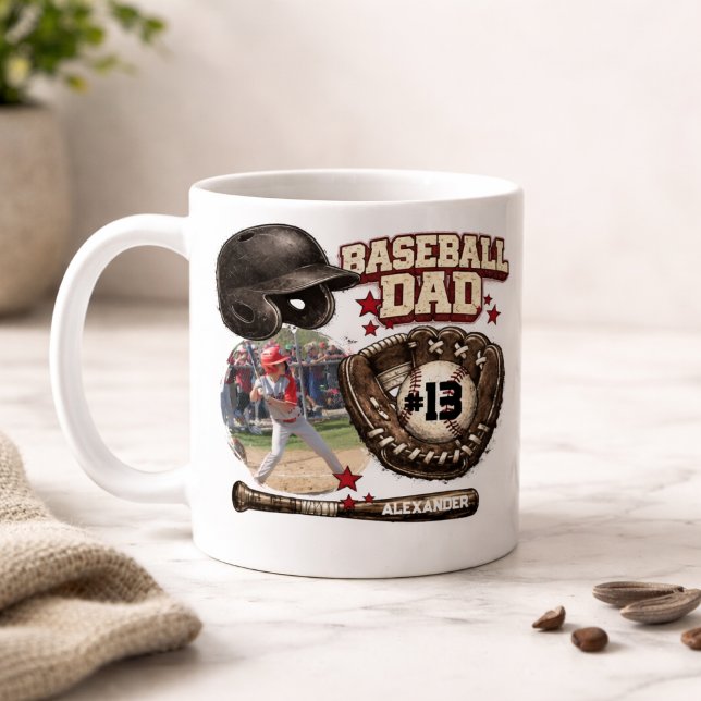 Custom Baseball Dad Photo Name Kaffemugg (Skapare uppladdad)