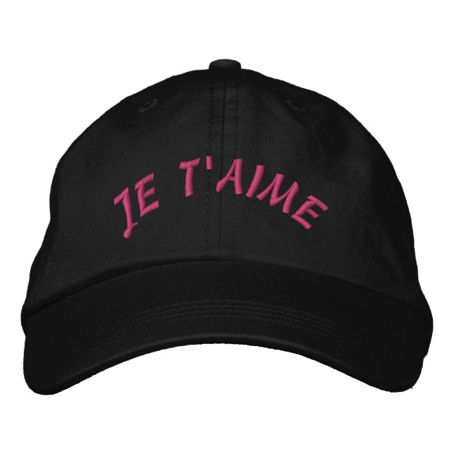Custom Baseball Hat - Embroidered Je T'aime Broderad Keps (Framsida)