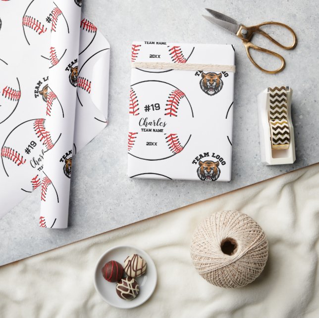 Custom Baseball Player Name Number and Team Logo Presentpapper (Hantverk)