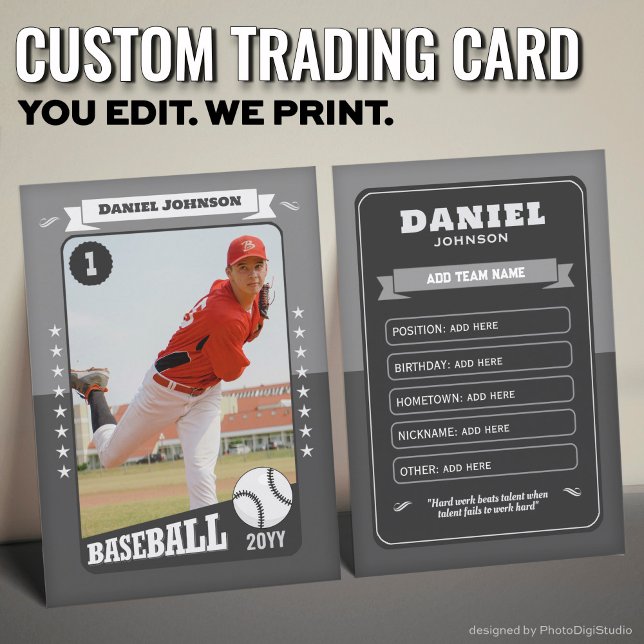 Custom Baseball Trading Card, Gray Retro Player (Custom Baseball Trading Card, Teal Retro Player Card)