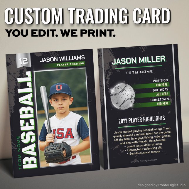 Custom Baseball Trading Card, Green Power Player (Custom Baseball Trading Card, Green Power Player Card)