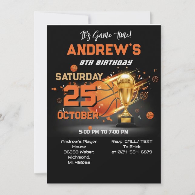 Custom Basketball Birthday Invitation Template Inbjudningar (Framsida)