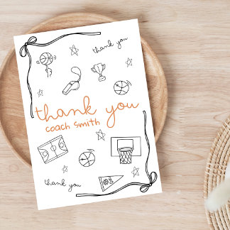 Custom Basketball Coach Thank you Card Doodle Tack Kort