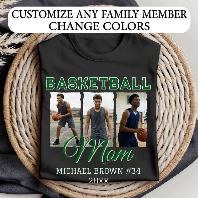 Custom Basketball Mom 3 Photo Collage Name Number T Shirt (Skapare uppladdad)