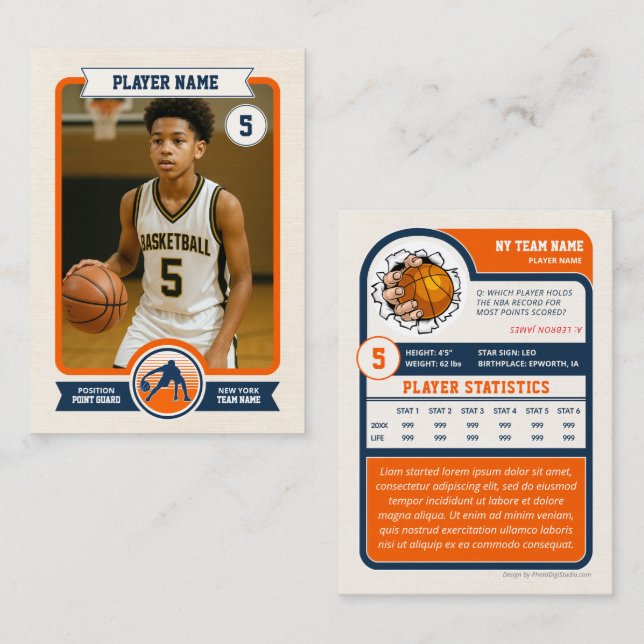 Custom Basketball Trading Card, Retro Player Card (Fram/baksida)