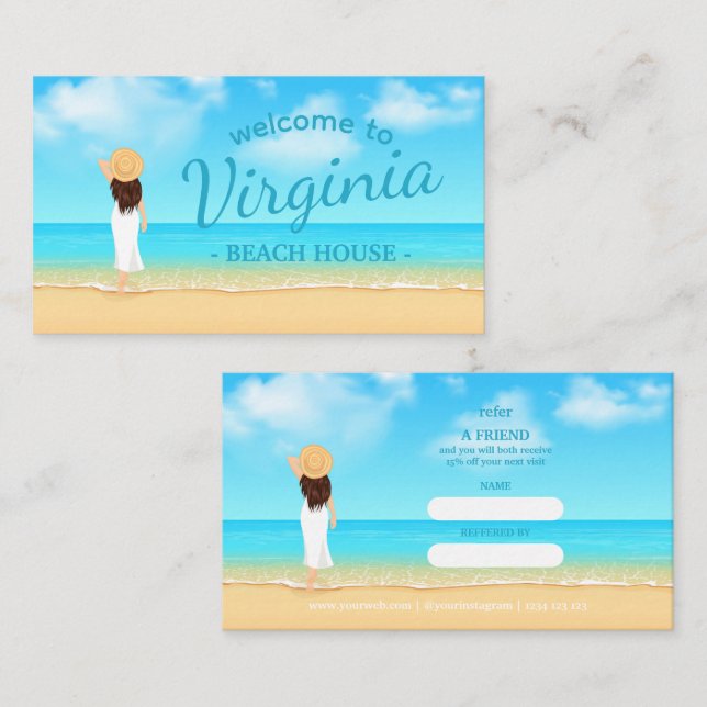 Custom Beach House Referral Card  Visitkort (Fram/baksida)