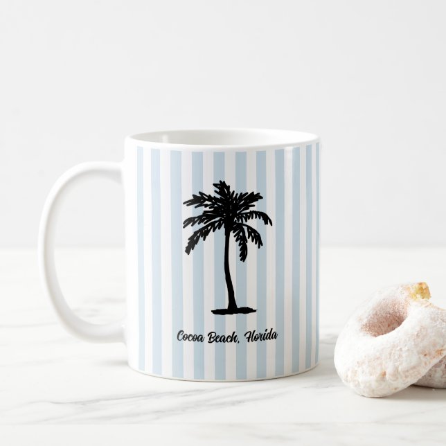 Custom Beach Palm Tree Nautical Stripe Kaffemugg (Med munk)