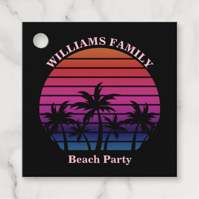 Custom Beach Party Tropical Sunset Palm Trees Gåvor Etiketter (Framsida)