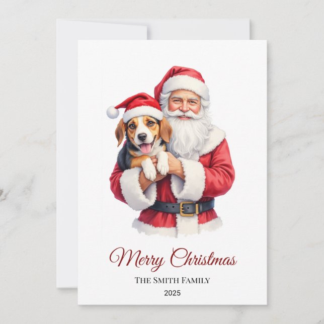 Custom Beagle Dog Santa Claus Christmas Julkort (Framsida)