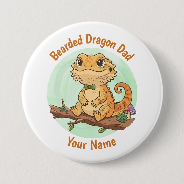 Custom Bearded Dragon Dad Button Knapp (Framsida)