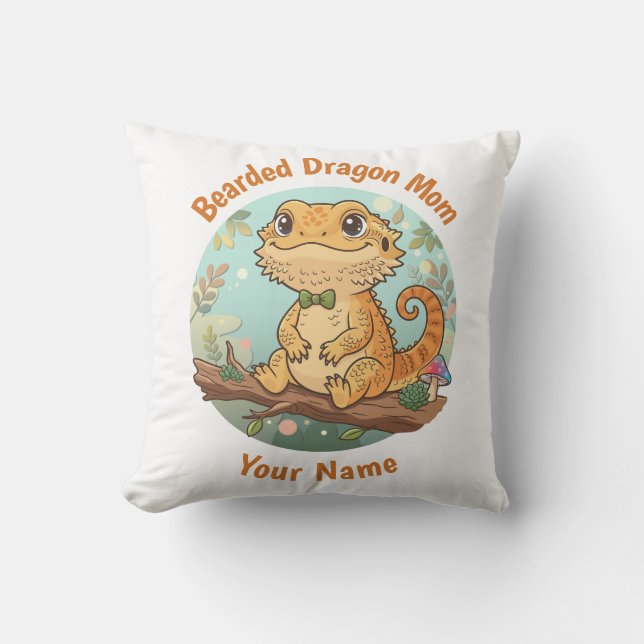 Custom Bearded Dragon Mom Throw Pillow Kudde (Framsida)