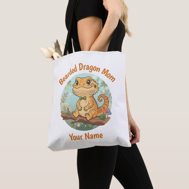 Custom Bearded Dragon Mom Tote Bag Tygkasse (Närbild)