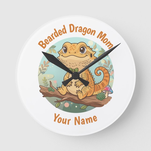 Custom Bearded Dragon Mom Wall Clock Rund Klocka (Framsida)