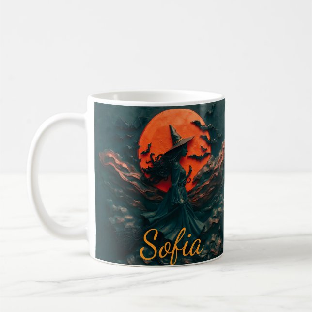 Custom Beautiful Witch Halloween Accent Mug, Perso Kaffemugg (Vänster)