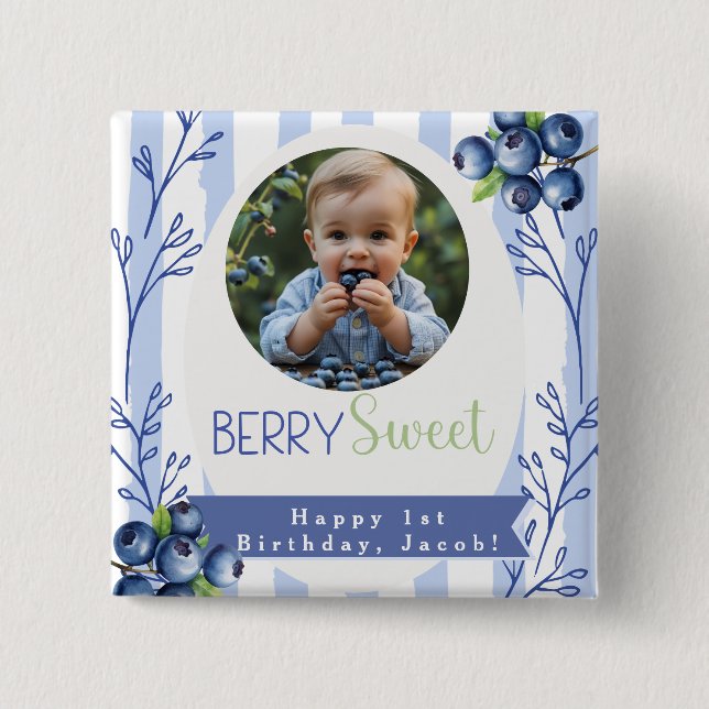 Custom  Berry Sweet Birthday photo Button Knapp (Framsida)