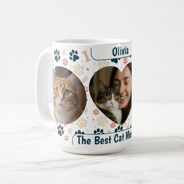 Custom Best Cat Mom Ever Coffee Mug – Personalized Kaffemugg (Framsida vänster)