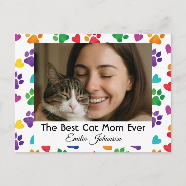 Custom Best Cat Mom Ever Photo Postcard Helg Vykort (Framsida)