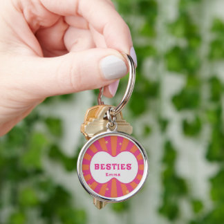 Custom Besties Forever Heart Keychain Rund Silverfärgad Nyckelring
