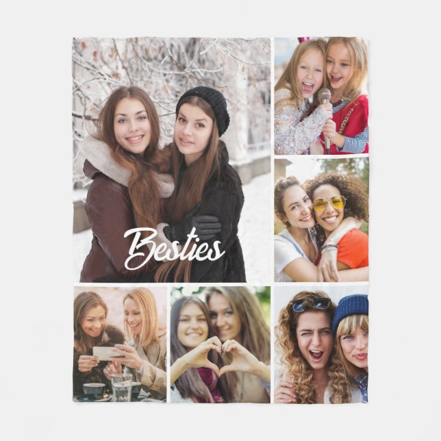 Custom "Besties" Photo Collage  Fleecefilt (Framsidan)