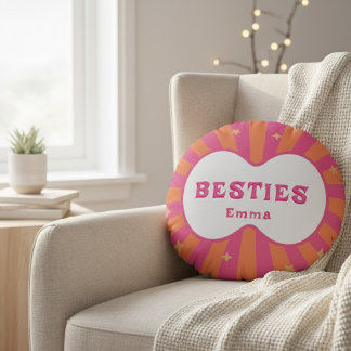 Custom "Besties" Sunburst Personalized Pillow – Em Rund Kudde