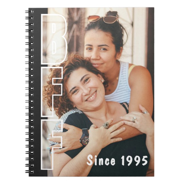 Custom BFF Since Year Photo Illusion Black  Anteckningsbok (Framsidan)