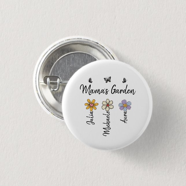 Custom Birth Flower Mug Names, Mama's Garden Gift Knapp (Framsida & baksida)