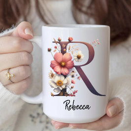 Custom Birth Flower Mug, Wildflower Monogram Mug Kaffemugg