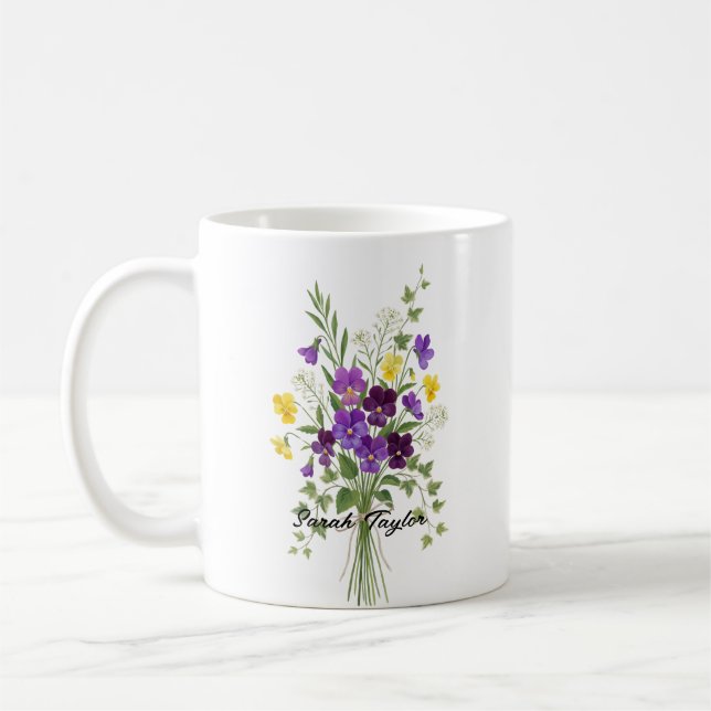 Custom Birth Flower Violet Personalized Mug Kaffemugg (Vänster)