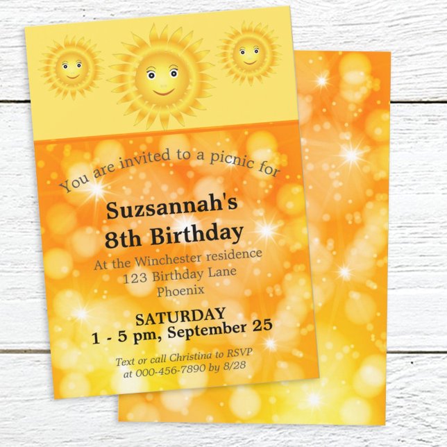 Custom Birthday Any Age Sunshine Birthday Party Inbjudningar (Skapare uppladdad)
