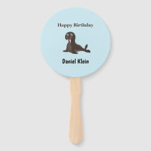 Custom birthday cute gray seal blue