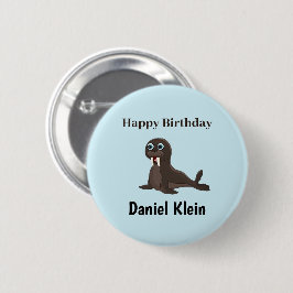 Custom birthday cute gray seal blue knapp