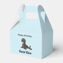 Custom birthday cute gray seal blue presentaskar