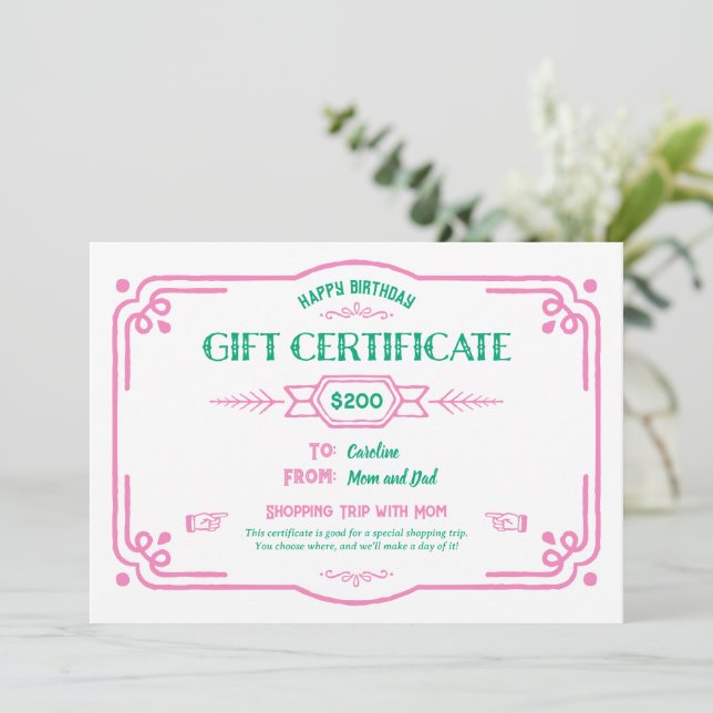 Custom Birthday Gift Certificate Kort (Stående Fram)