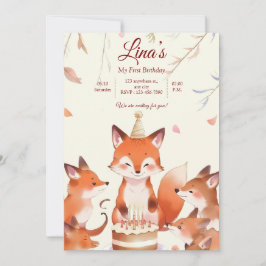 Custom Birthday Invitation with Cute Foxes Inbjudningar